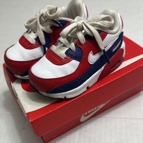 Nike Air Max 90 White Blue Red Baby Toddler Size 6C - Picture 1 of 11